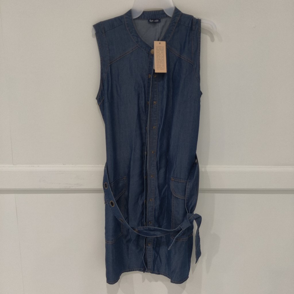 Brand New Women's Splendid Denim Button Front Belted Tank Dress Size L Bb296